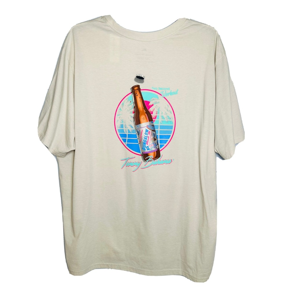 Tommy Bahama Mens Large Ivory Graphic T-Shirt 2 Second Workout Beer Graphic Tee